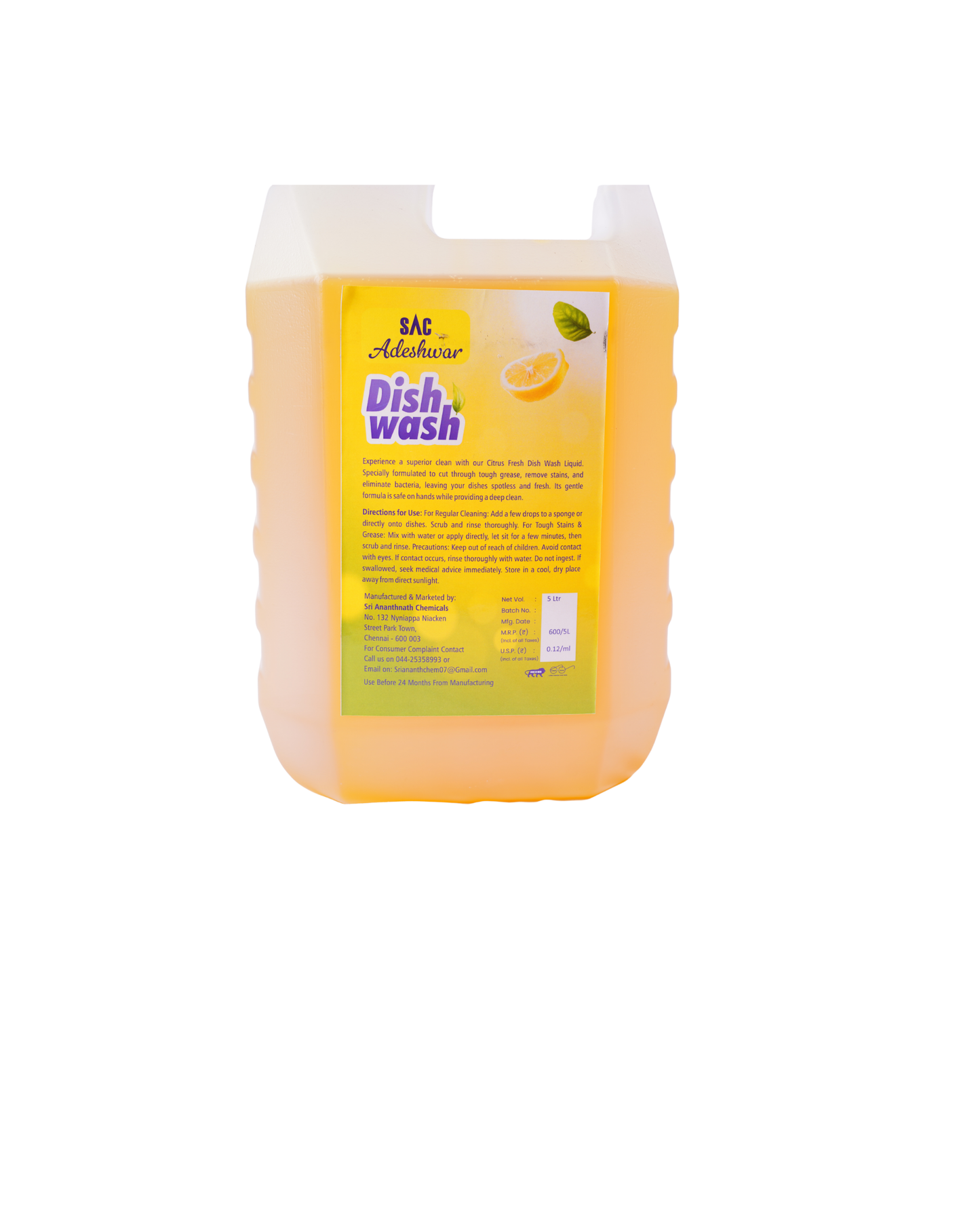SAC Adeshwar Lemon Fresh Dish Cleaner Liquid for clean dishes with a fresh citrus fragrance.