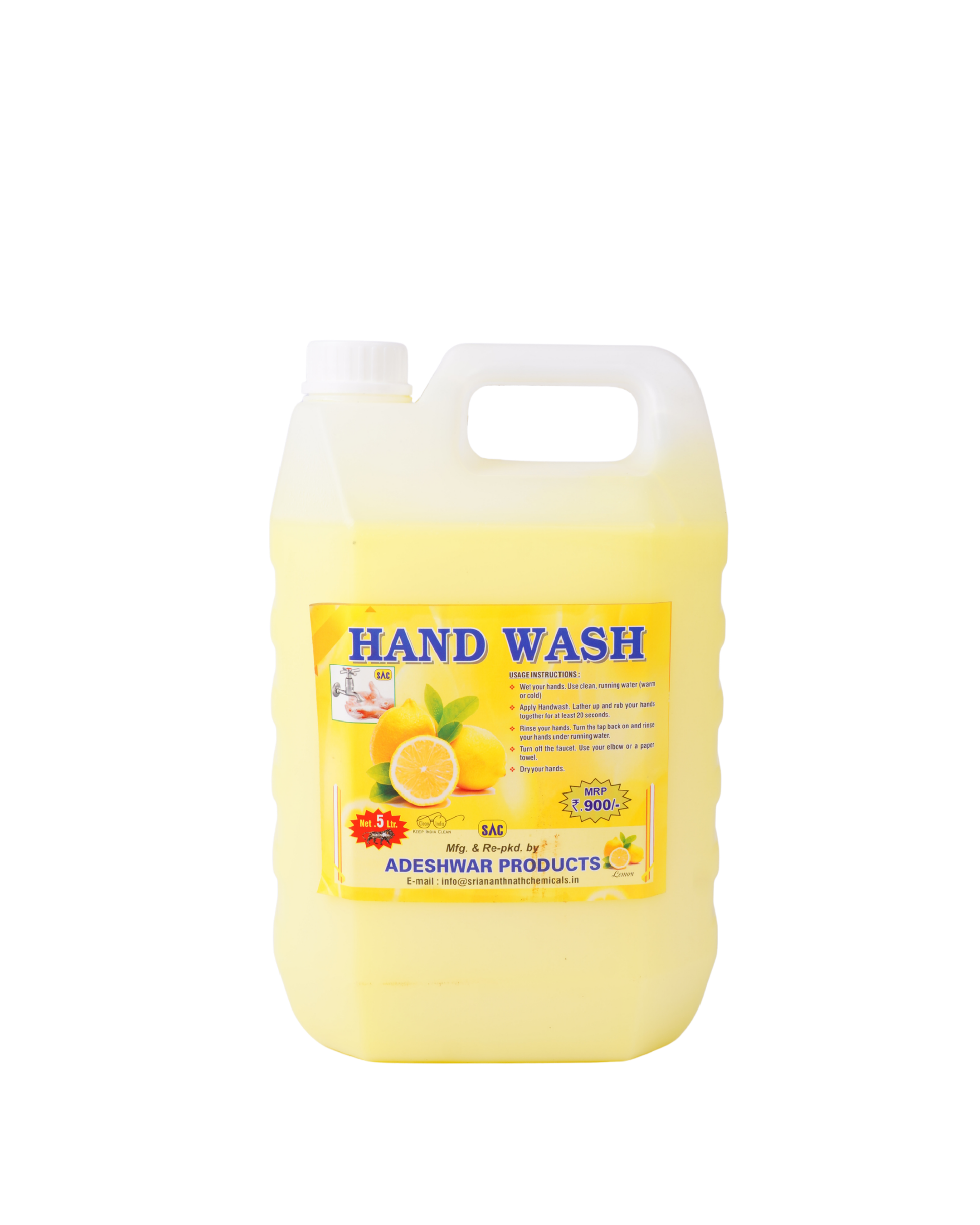 SAC Adeshwar Lemon Hand Wash Liquid with a refreshing lemon fragrance for effective hand hygiene.